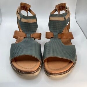 Pinkolinos Alcudia Blane Sandals Multi strap Green Beige Cork Boho Chic Sz 10 41
